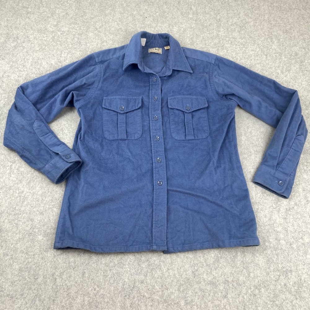 Vintage LL Bean Mens Blue Chamois Flannel Button Up Shirt Made USA Large 16S